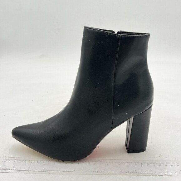 Women's Chunky Heel Ankle Booties Pointed Toe Short Boots Black - Picture 1 of 6